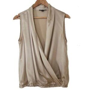 Monika Chiang Champagne Colored Sleeveless Draped Silk Top - Size Medium